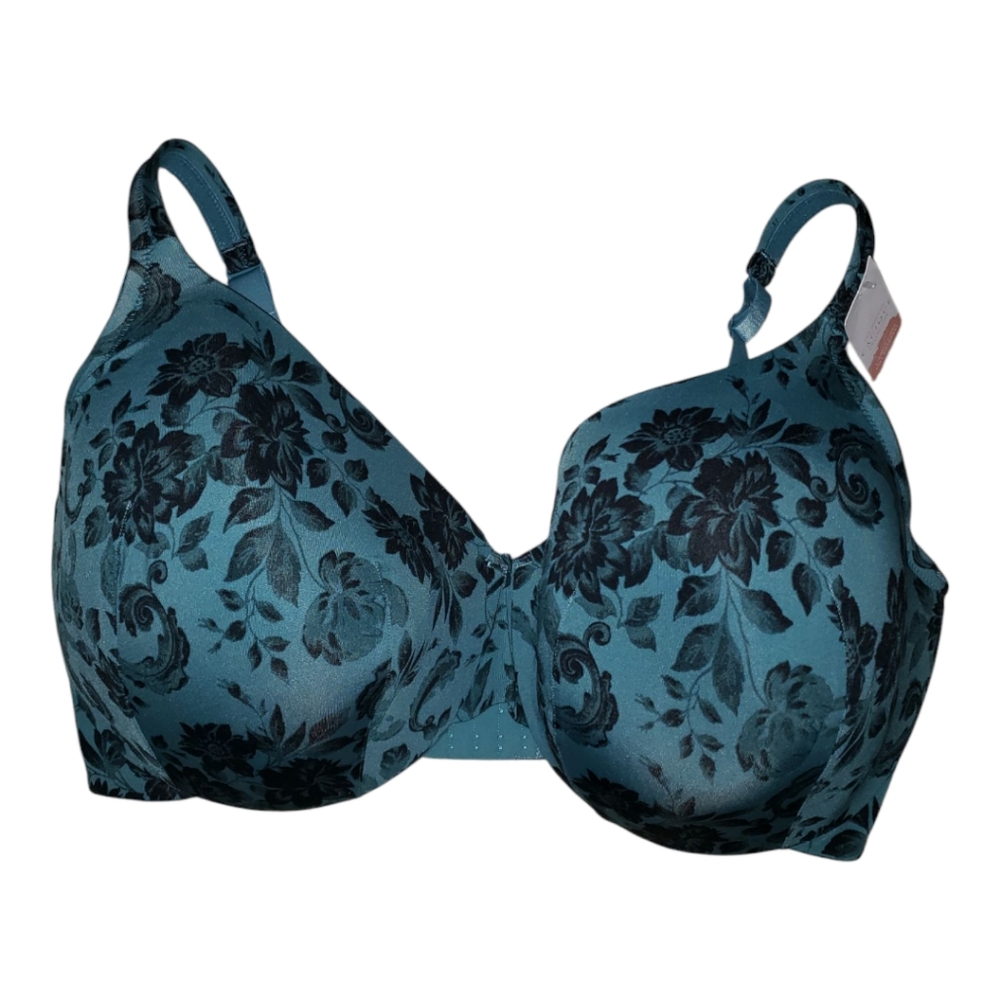 [42I] Cacique Teal & Black Lightly Lined Full Coverage Floral Print Bra